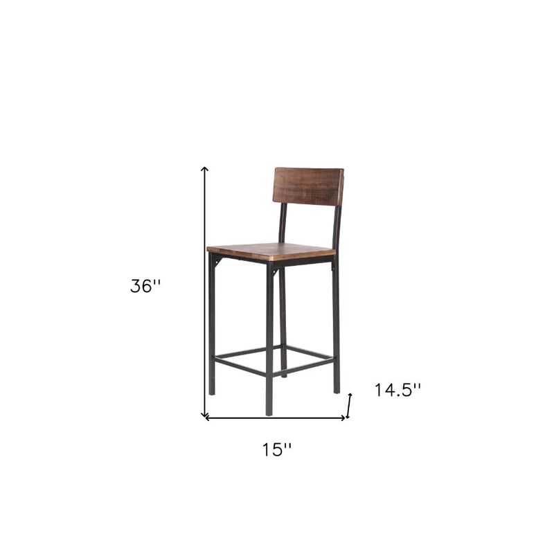 Hivvago Set of Two 25 Inch Brown and Black Solid Wood and Metal Counter Height Bar Chairs