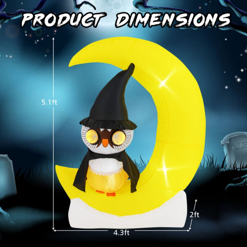 Large Moon and Wizard Owl Halloween Inflatable with LED Lighted image number 2