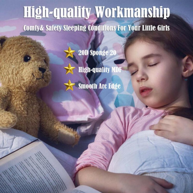 Hivvago Kids Children Upholstered Platform Toddler Girl Pattern Bed