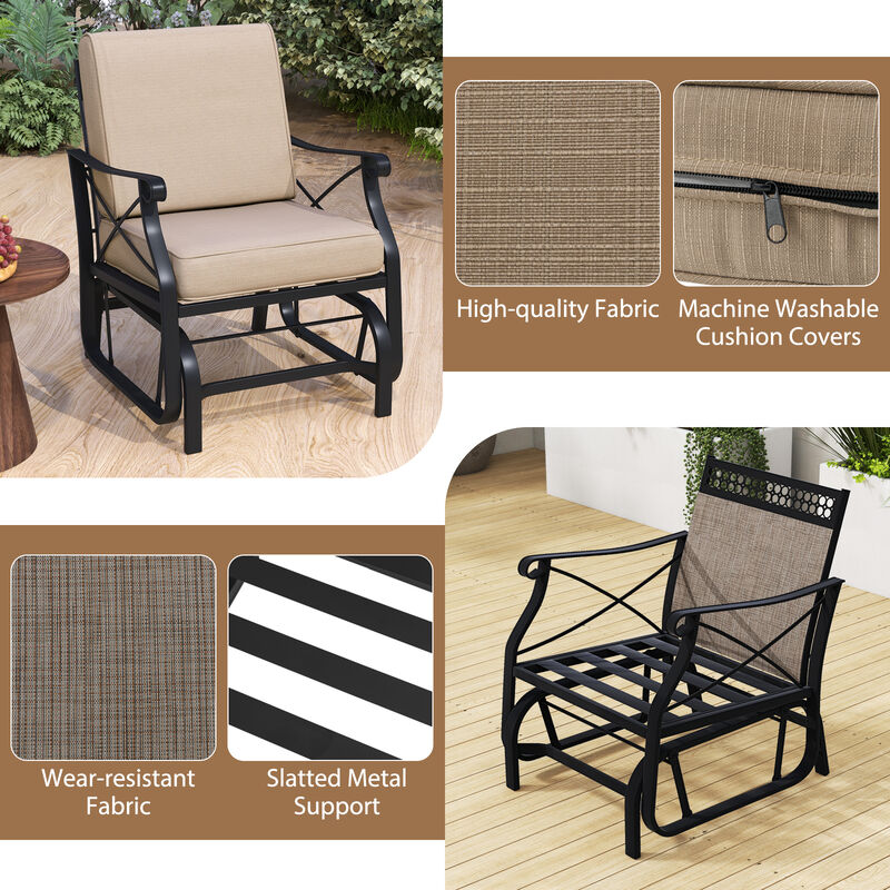 Outdoor Rocking Glider Chair with Thick Cushions and Metal Frame image number 4