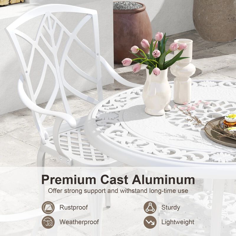 Mondawe Outdoor 5-Piece Premium Bistro Set,Cast Aluminum Rustproof Frame, Table With Umbrella Hole