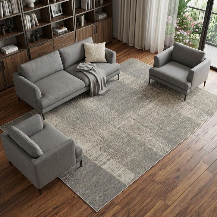 HomeRoots 8' X 10' Gray and Ivory Abstract Non Skid Area Rug