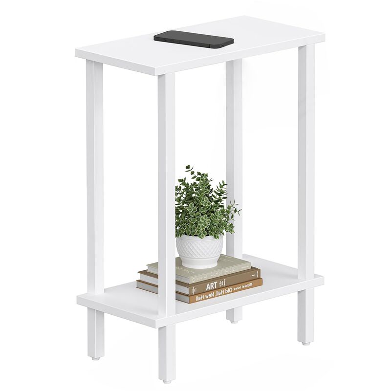 TUTOTAK Small Side Table, Narrow End Table, Skinny Sofa Table, Slim Nightstand, Couch Table, Living Room, Bed Room, White TB01BW
