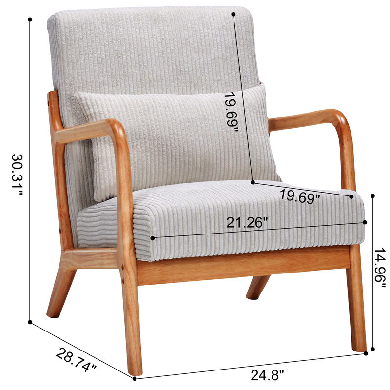 Mid-Century Modern Accent Chair with Pillow, Upholstered Lounge Chair with Solid Wood Frame and Armrests for Living Room Bedroom Reading Nook image number 8