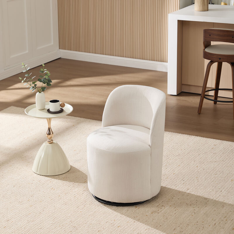 Modern Swivel Barrel Dining Chair, Linen Upholstered Armless Accent Chair image number 1