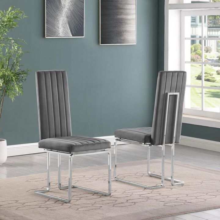 Dark grey velvet side chairs with silver base - Set of 2