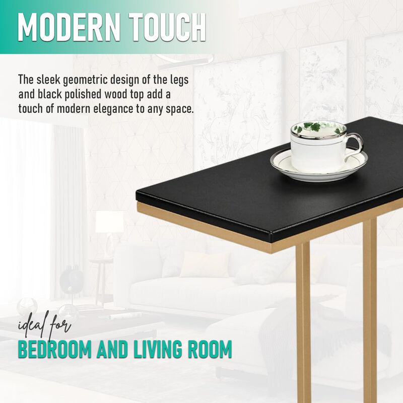 Kings Brand Furniture C-Shaped End Table Side Table for Sofa and Bed Couch Table TV Tray for Bedroom and Living Room (Gold/Black) image number 5