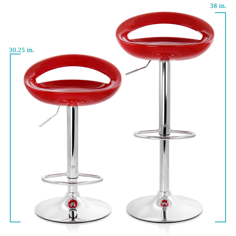 Elama 2 Piece Retro Adjustable Bar Stool in Red with Chrome Base