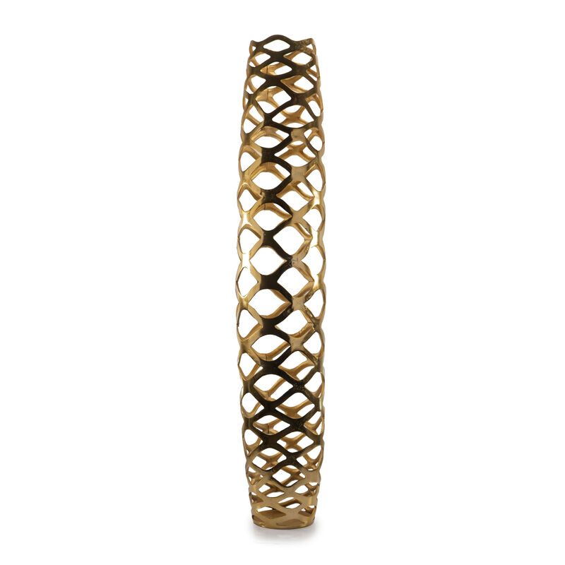 HomeRoots 47" Gold Aluminum Pierced Geometric Cylinder Floor Vase image number 0