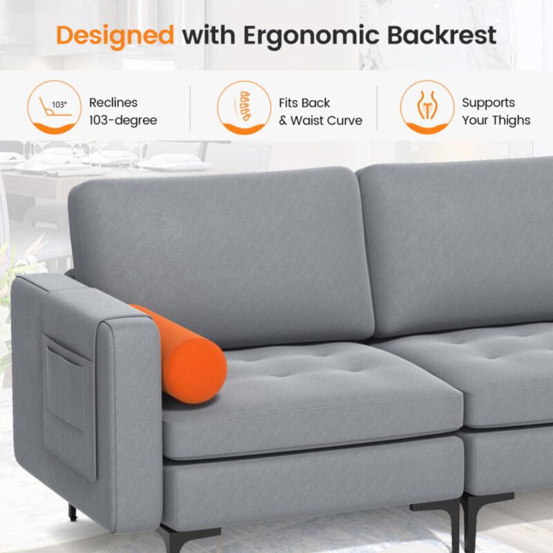 Hivvago Modular 3-Seat Sofa Couch with Socket USB Ports and Side Storage Pocket. image number 6
