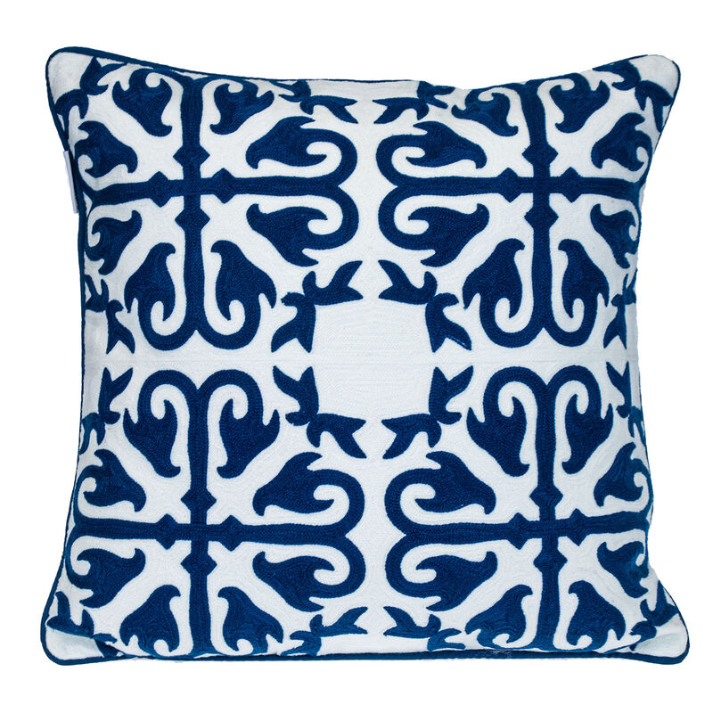 HomeRoots 20" Blue and White Geometric Cotton Throw Pillow image number 2