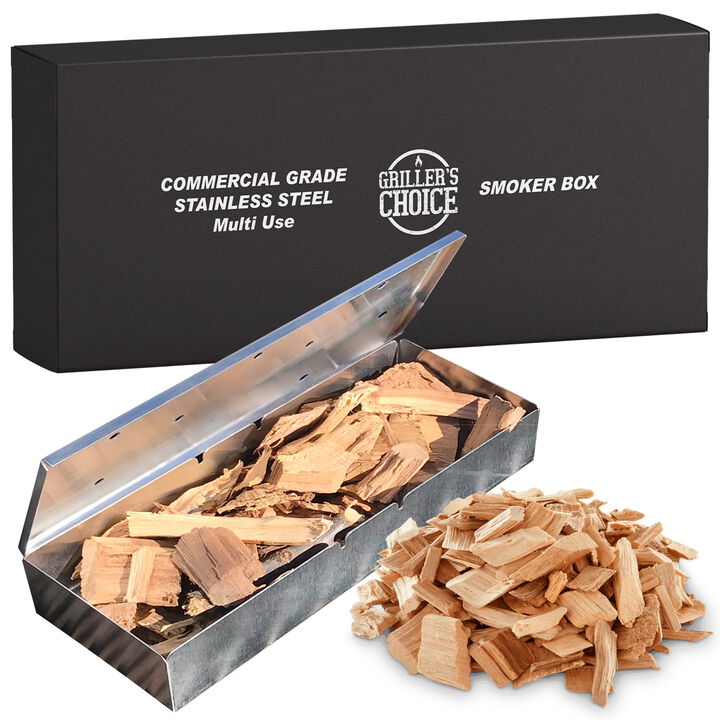 Griller's Choice Smoker Wood Chip Box for BBQ Grill. Add Wood Chips to Tray for the Best Tasting Barbeque. Stainless Steel Box.