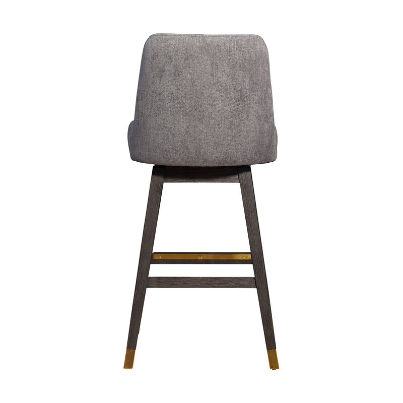 HomeRoots 30" Gray And Brown Fabric And Solid Wood Bar Height Swivel Bar Chair image number 5