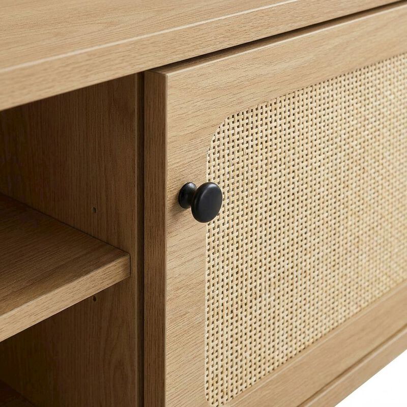 Wooden TV stand in brown with spacious surface and sturdy base image number 5