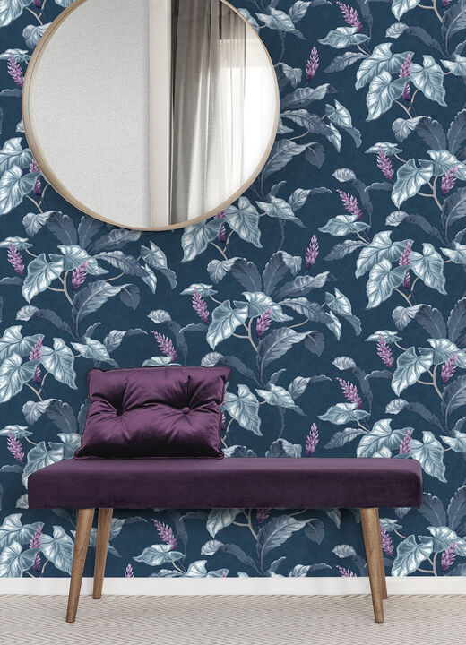 Meridian Parade Blue Tropical Leaves Wallpaper