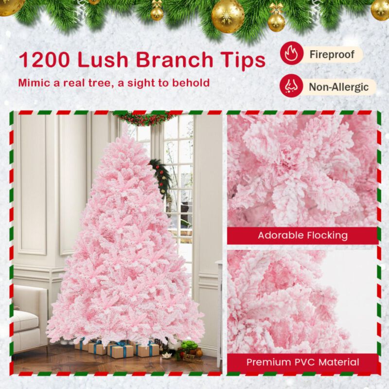 Hivvago 7 Feet Flocked Artificial Christmas Tree with 500 LED Lights and 1200 Branches