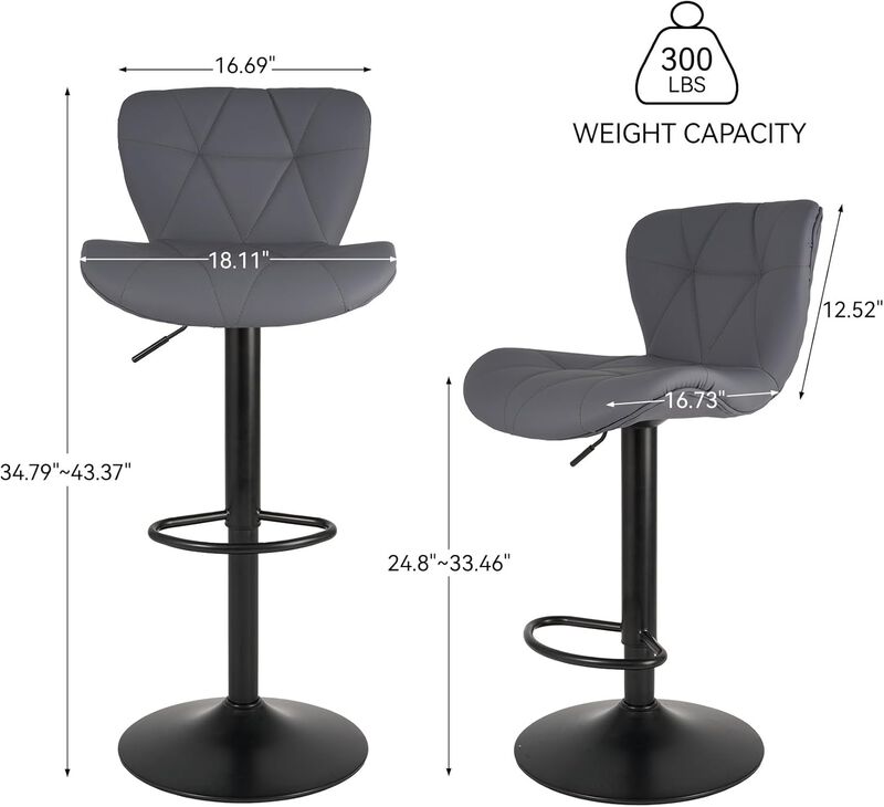 Faux Leather Swivel Bar Stools Set of 2, Adjustable Counter Height Kitchen Chairs, Iron Frame High Backrest 360&deg; Barstools for Kitchen Counter, Outdoor image number 2