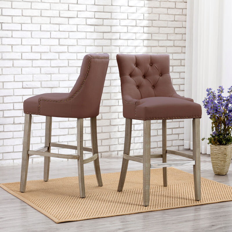 WestinTrends 29" Linen Fabric Tufted Upholstered Bar Stool (Set of 2), Antique Grey