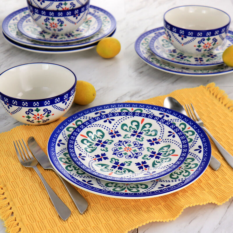 Laurie Gates California Designs Tierra Star 12 Piece Hand Painted Dinnerware Set in Blue