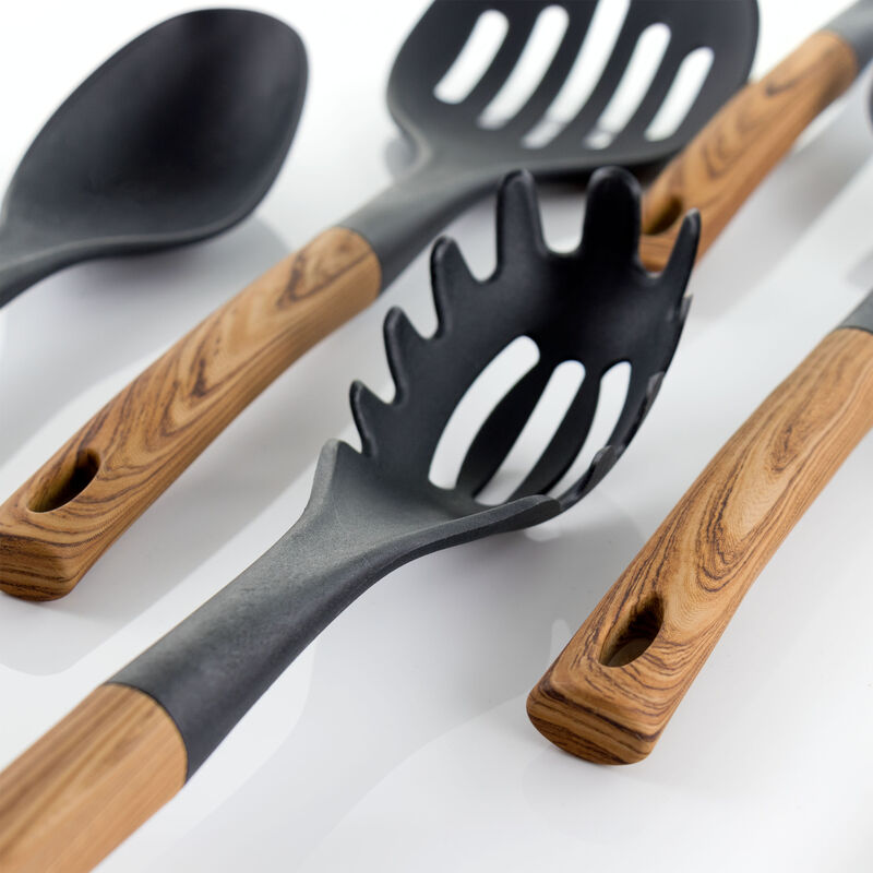 MegaChef Black Nylon Cooking Utensils with Wood Design, Set of 7
