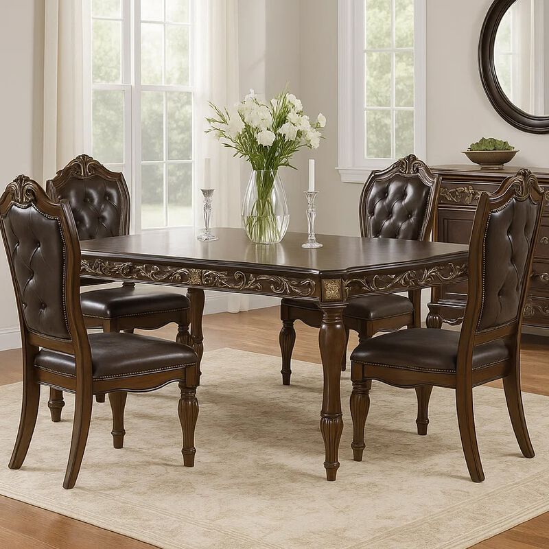 Mitch 76-94 Inch Extendable Rectangular Dining Table, Scalloped Edge, Brown