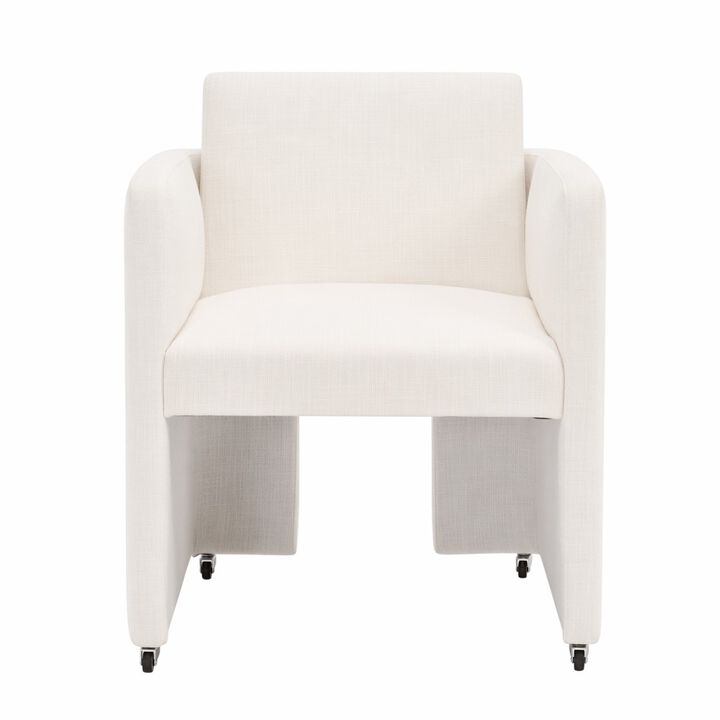 GOODSILO Modern Barrel Upholstered Dining Armchair Comfy Linen Fabric Accent Chair for Living Room, Home Office Reception Use
