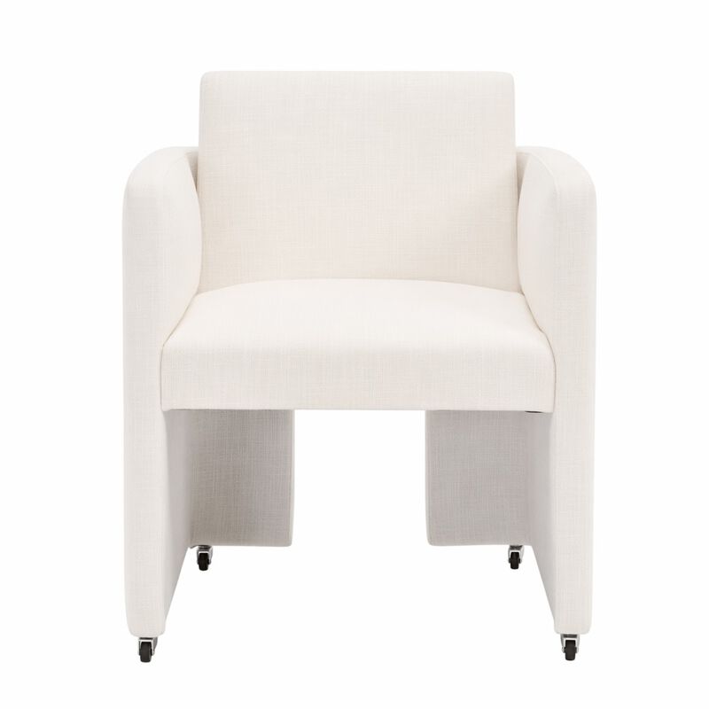 GOODSILO Modern Barrel Upholstered Dining Armchair Comfy Linen Fabric Accent Chair for Living Room, Home Office Reception Use image number 0