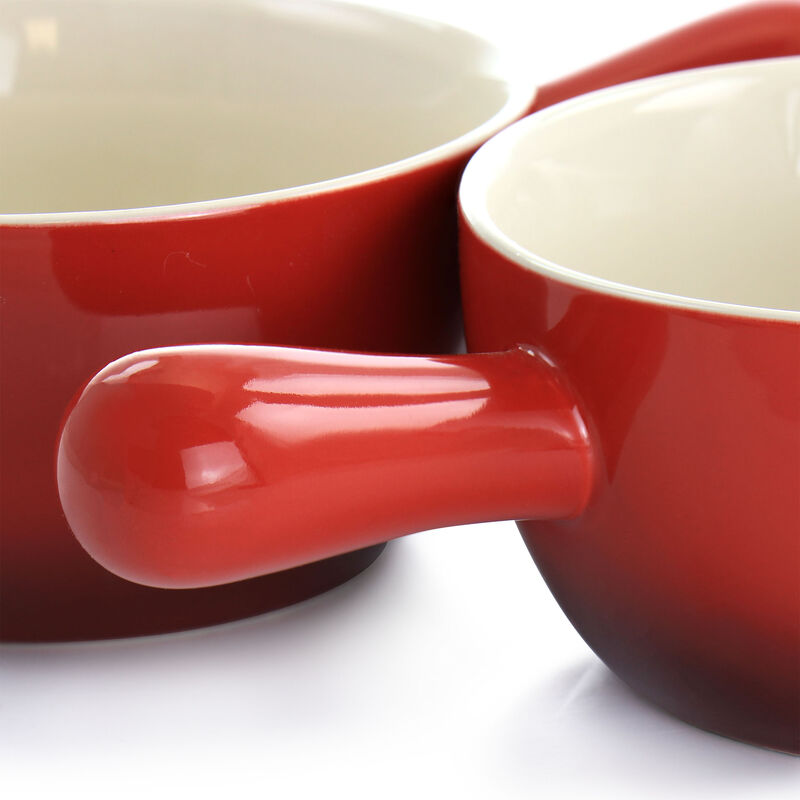 Crock Pot 2 Piece Stoneware 22oz Soup Bowl Set with Long Handle in Gradient Red