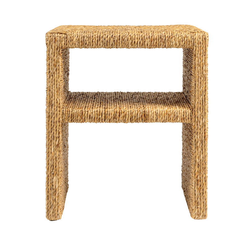 Woven Water Hyacinth & Acacia Wood End Table image number 3