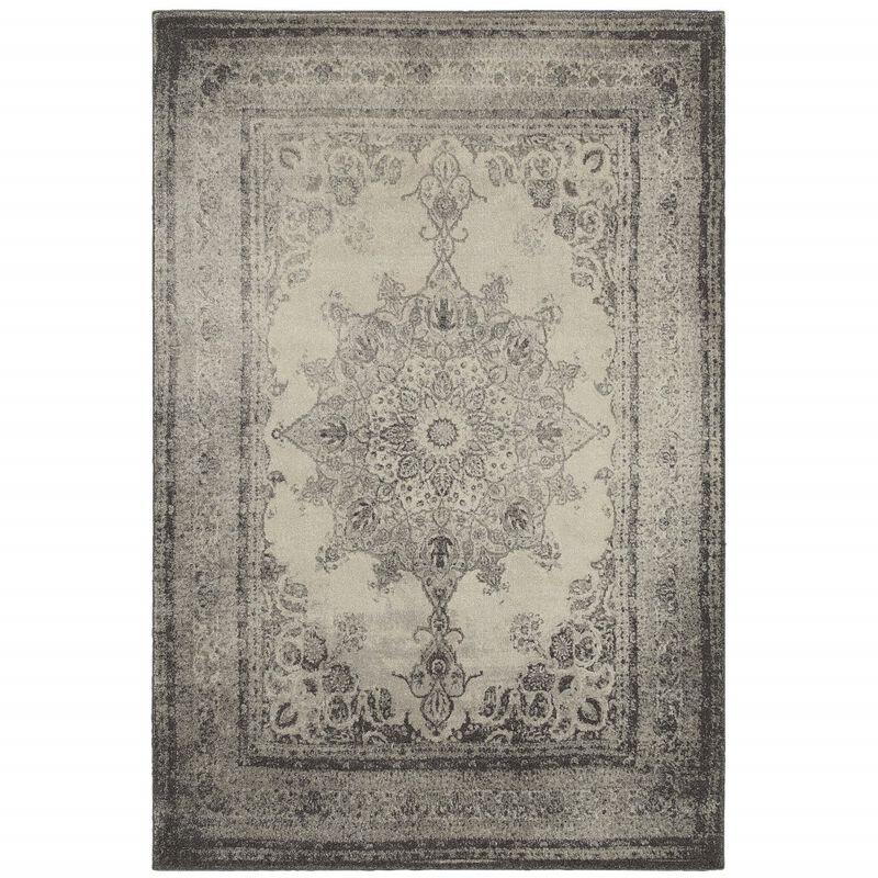 12X15 Ivory And Gray Pale Medallion Area Rug