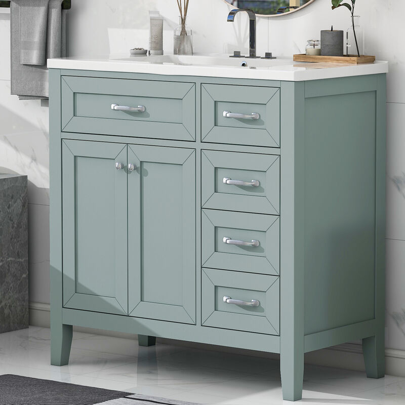 Merax Stylish White Bathroom Vanity with Smooth Ceramic Sink