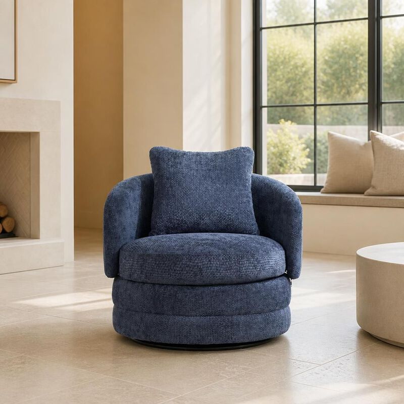 GOODSILO 30 Inch Wide 360 Degree Swivel Barrel Accent Chair Chenille Upholstered Comfy Single Armchair for Living Room Bedroom and Lounge image number 3