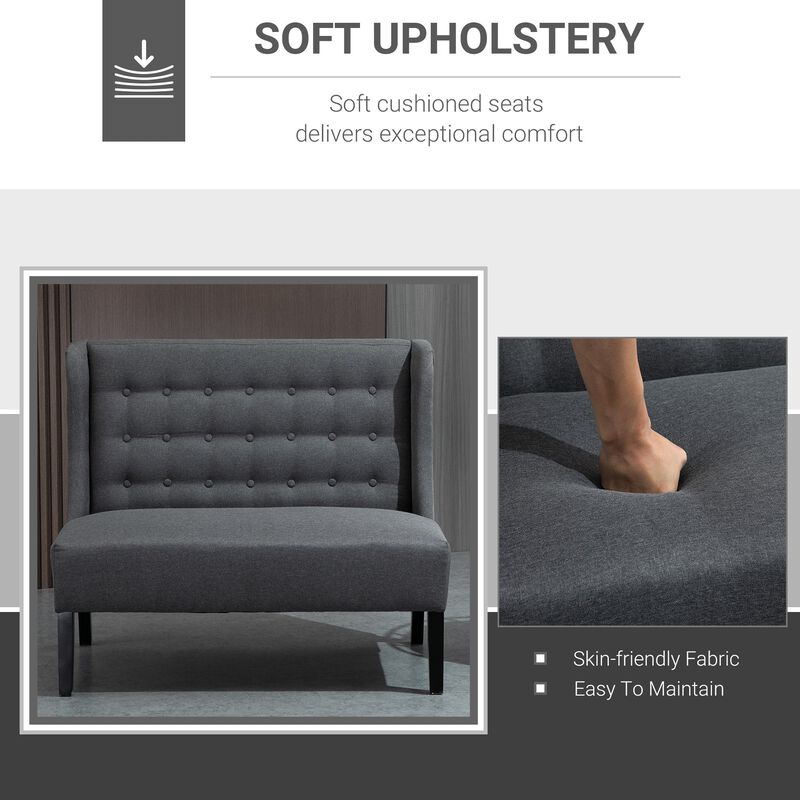 Grey Wingback Double Sofa Linen Fabric Upholstery Button Tufted Loveseat Loveseat Armless Modern Couch