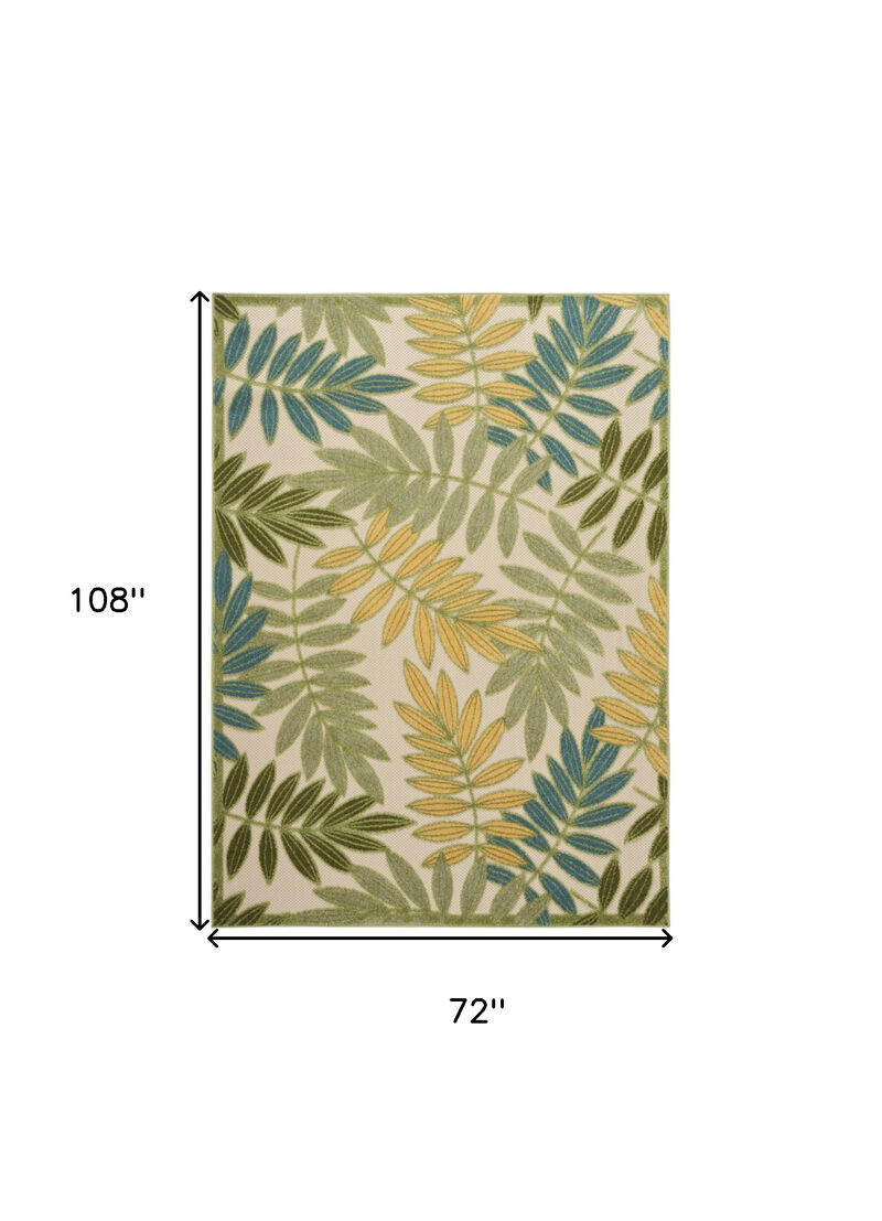 HomeRoots 6' X 9' Green Yellow And Blue Palm Leaf Indoor Outdoor Area Rug image number 6