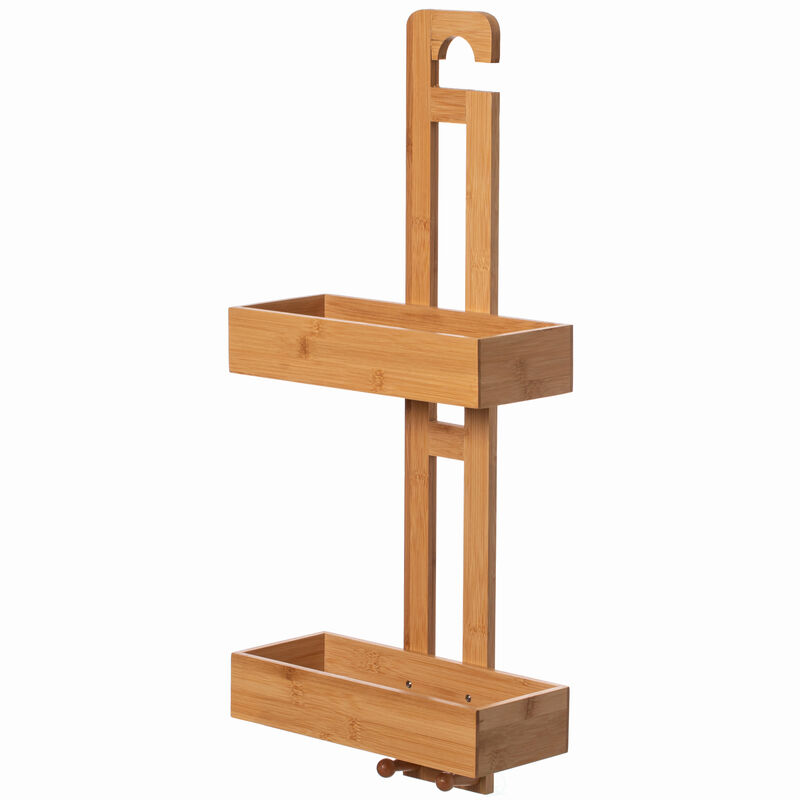 Bathroom Multi-function Natural Bamboo Storage Rack Over Shower Head Organizer, Shower Ball, Shampoo, Conditioner, Soap Holder