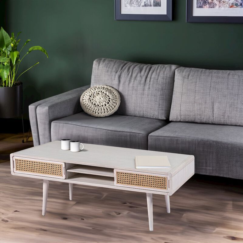 Boraam Cambria Coffee Table - Zebrano Whitewash/Natural Cane