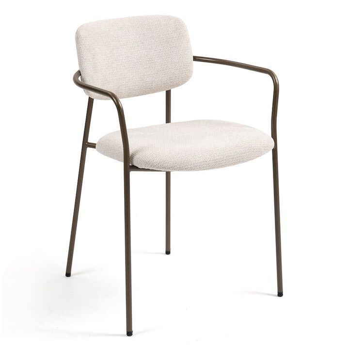 Glamour Home Set of 2 Bernard Beige Washed Woven Fabric Dining Chair with Iron Arms and Legs