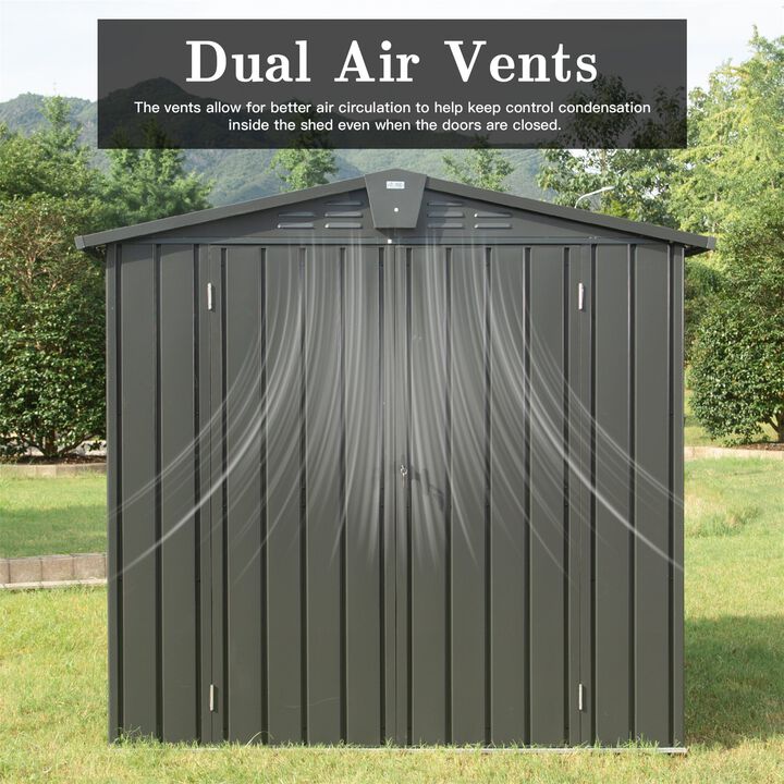 CLIHOME 6.5x4.2Ft Outdoor Galvanized Steel Storage Shed,Patio Storage Cabinet with Lockable Double Door