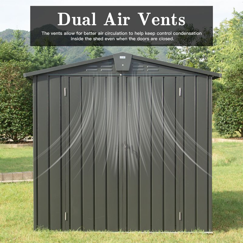 CLIHOME 6.5x4.2Ft Outdoor Galvanized Steel Storage Shed,Patio Storage Cabinet with Lockable Double Door image number 1