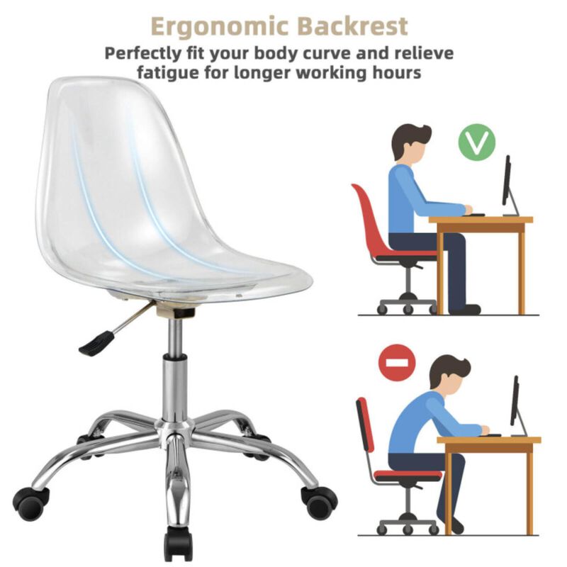 Hivvago Swivel Acrylic Armless Adjustable Height Office Chair