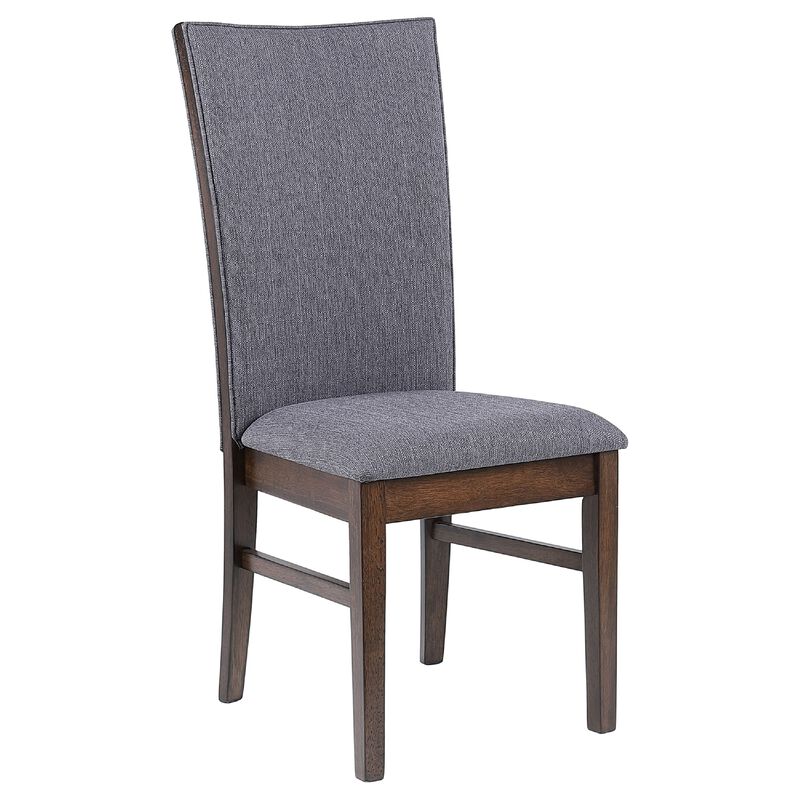 Sher Side Dining Chair Set of 2, Foam Fill Gray Fabric Seat, Brown Wood image number 2