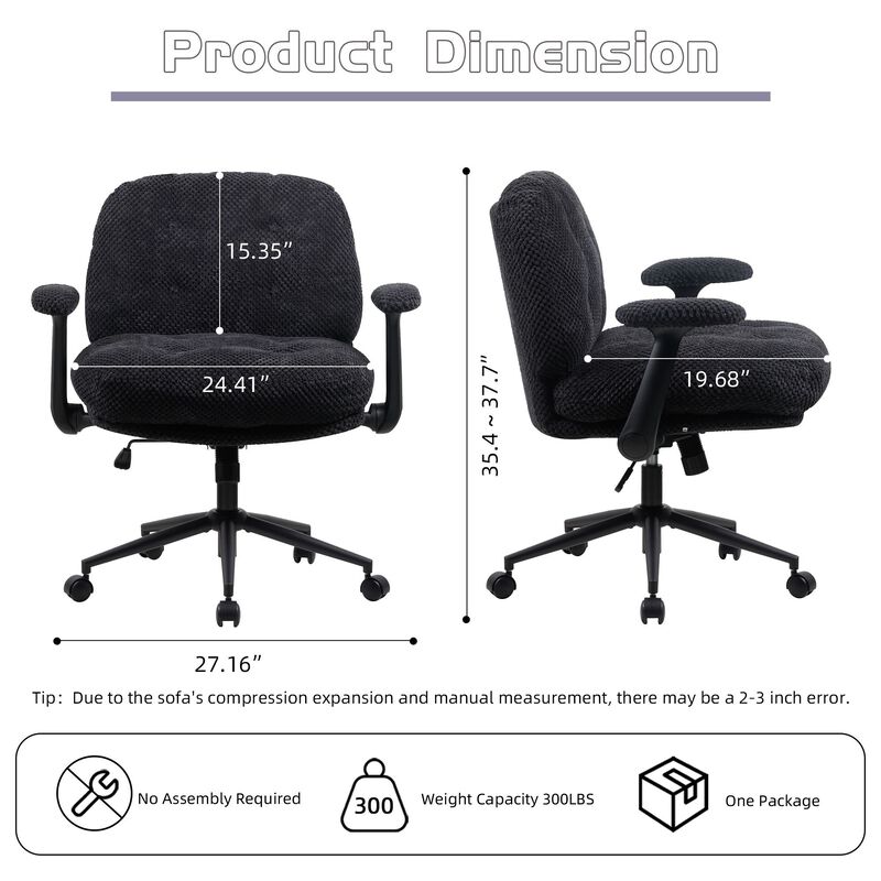 Cross Legged Office Chair with Flip-Up Arms, Adjustable Height Swivel Desk Chair image number 3