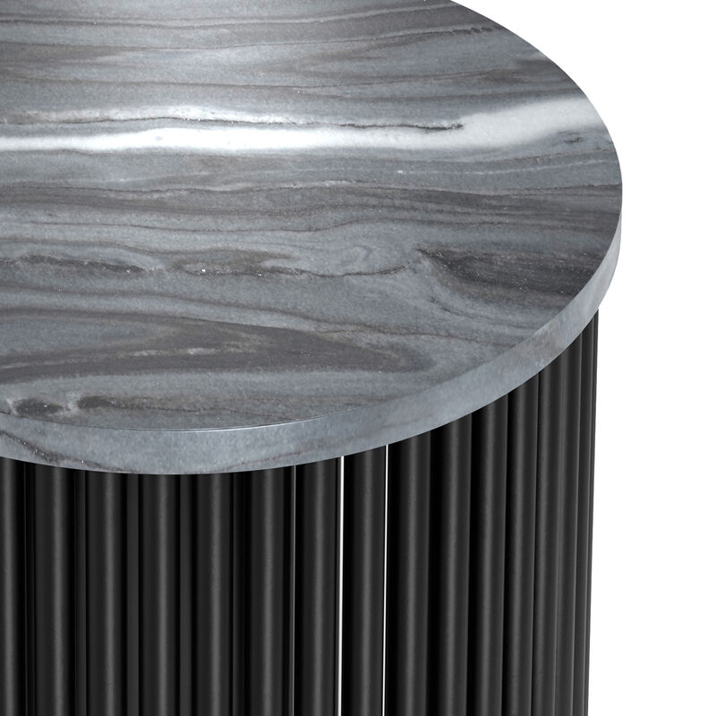 Demy 18 inch Wide Industrial Metal Accent Table in Black Genuine Marble and Black Metal, Assembled