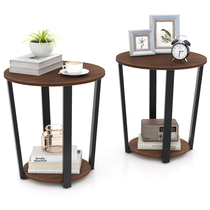 Round End Table with Open Shelf and Metal Frame for Living Room or Bedroom Storage image number 4