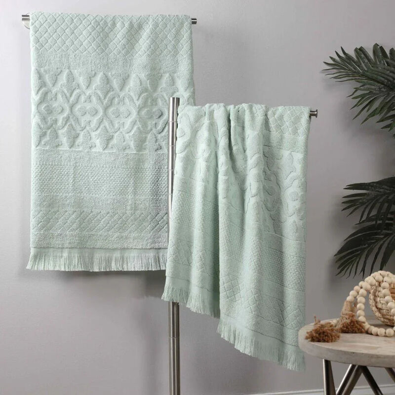 Geometric Jacquard Cotton Bath Sheet Set of 2 for Spa-Style Comfort image number 2