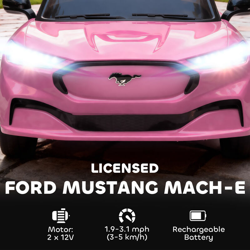 BreeBe 12V Kids Ride On Car, Licensed Ford Mustang Mach-E Electric Car with Remote Control, LED Light, Music image number 3