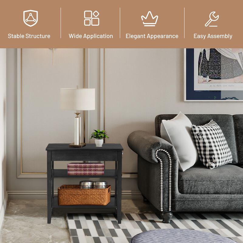 End Table with Drawer and 2-Tier Open Storage Shelves for Space Saving