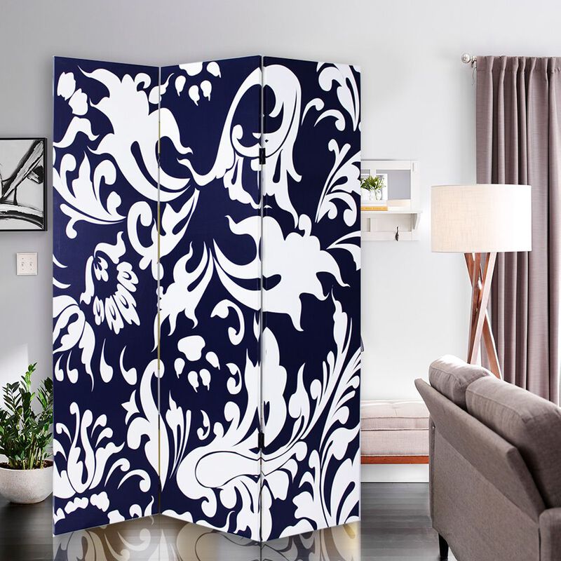 Folding Wood and Canvas 3-Panel Screen for Modern Home and Office Decor
