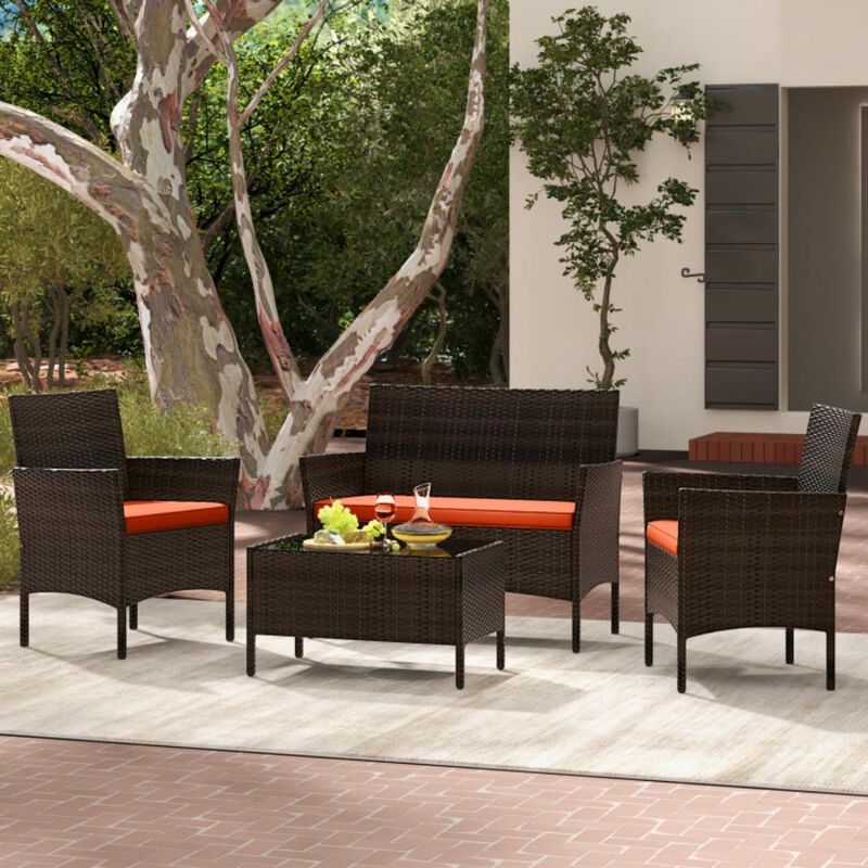 Hivvago 4 Piece Patio Rattan Conversation Set with Cozy Seat Cushions