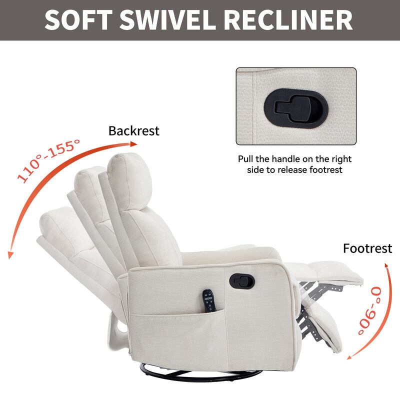 Chenille Manual Recliner Chair with Heat and Massage, Living Room Rocker and Swivel Chair image number 7